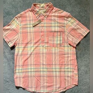 J. Crew Madras Popover Button-Down Shirt - Medium - Coral Pink Plaid - NWT